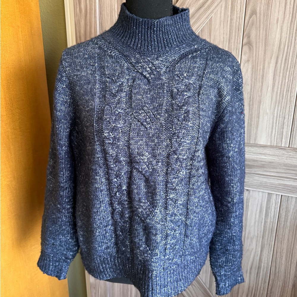 Banana Republic Factory Women's Blue Cable Knit Mock Turtleneck Sweater